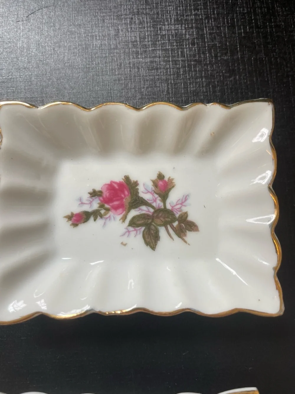 Vtg Porcelain Floral Trinket Dishes & Box Del Coronado Nasco Japan Moss Rose